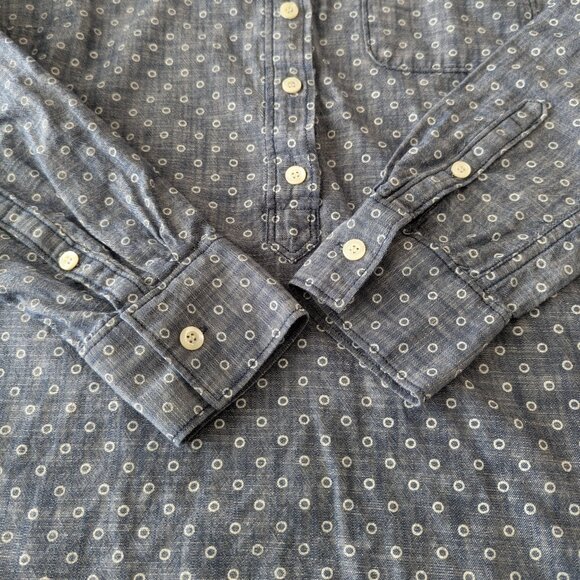 J.Crew Indigo Polka Dot Long Sleeve Half Button up Chambray Shirt Tunic - Picture 5 of 9